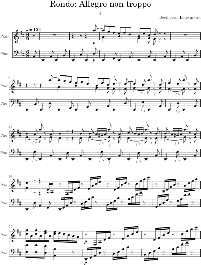 Piano Sonata No. 15, Movement 4 - Beethoven — first page preview