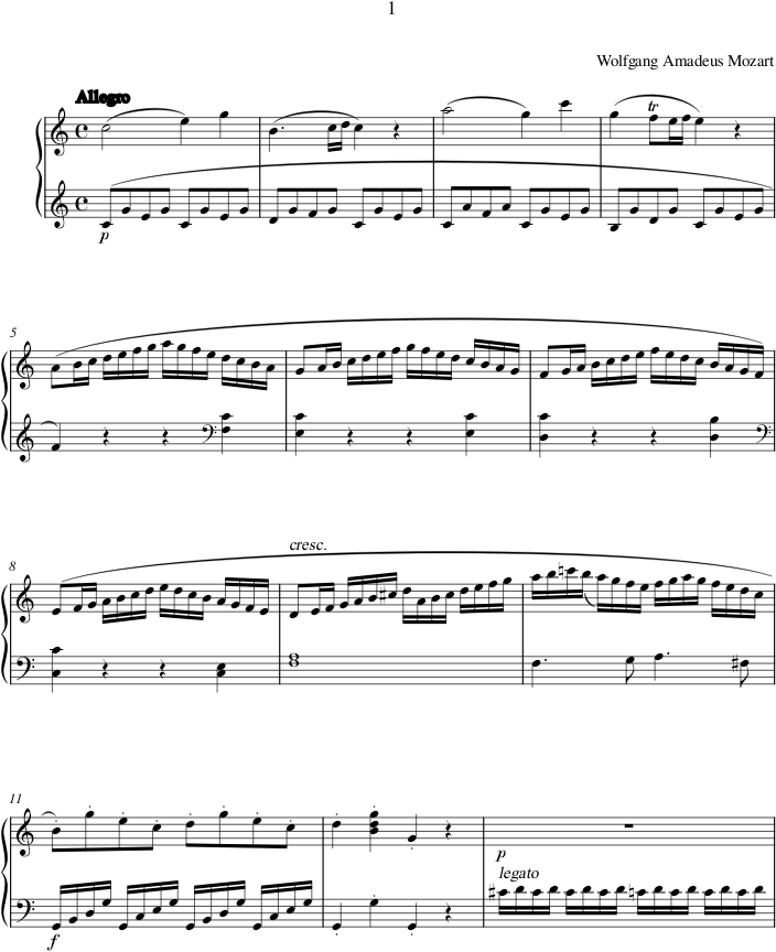 Piano Sonata No. 16 in C Major, K. 545, Mvt. 1: Allegro - Mozart — first page preview