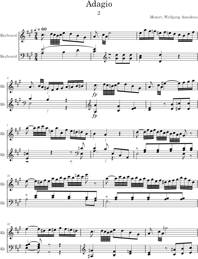 Piano Sonata No. 17, Movement 2 - Mozart — first page preview