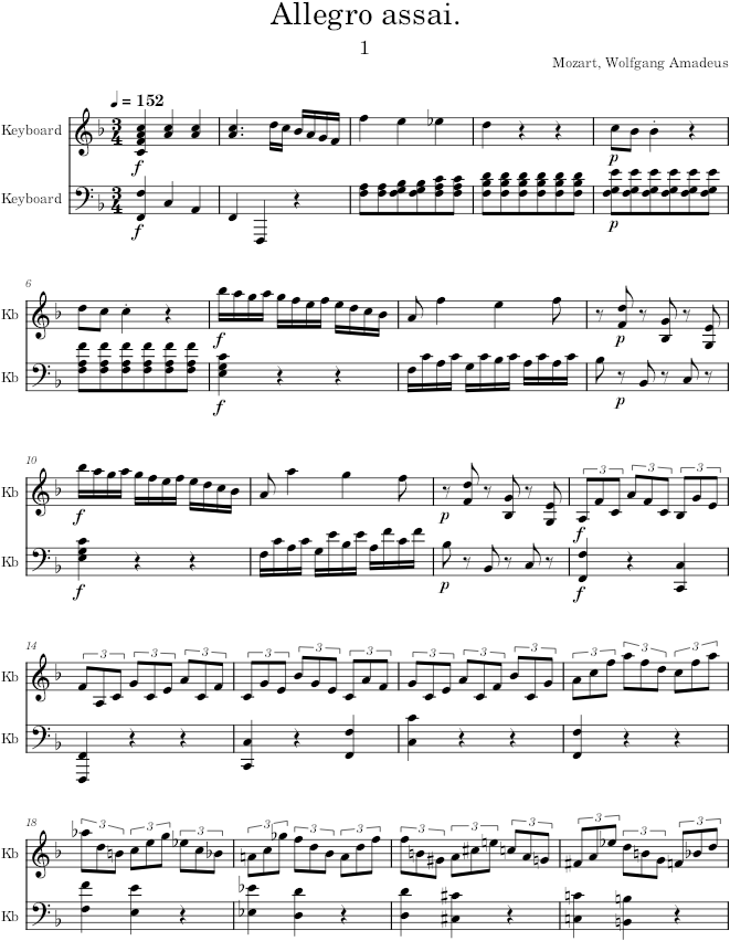 Piano Sonata No. 2 in F major - Mozart — first page preview