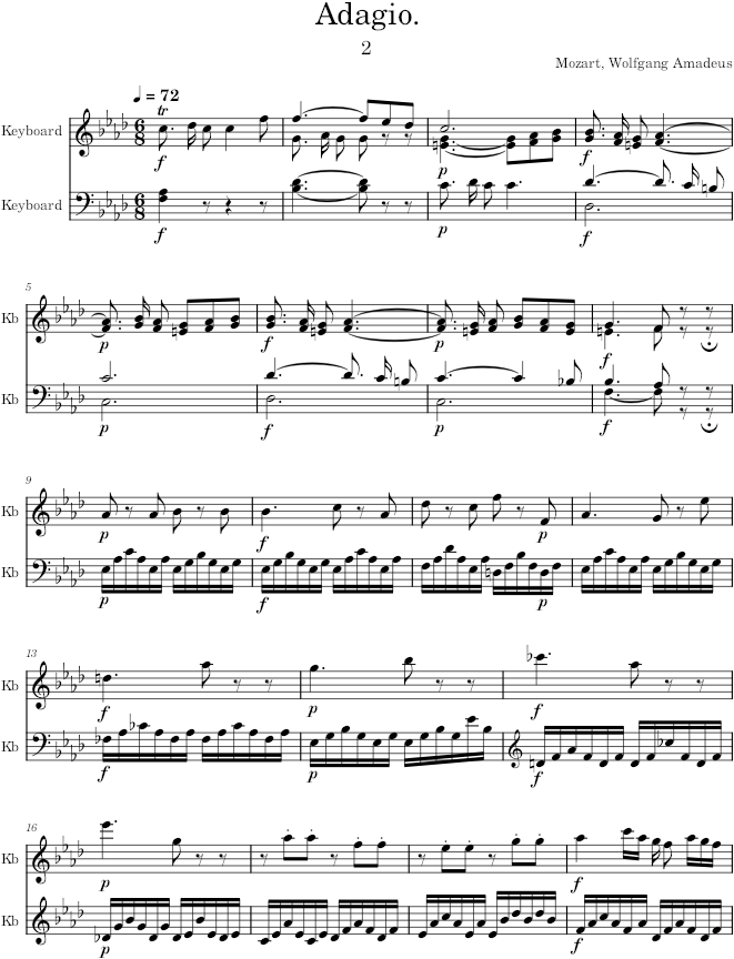 Piano Sonata No. 2, Movement 2 - Mozart — first page preview