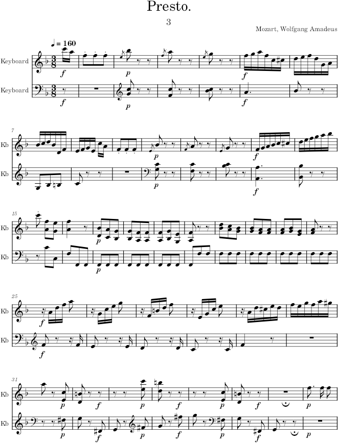 Piano Sonata No. 2, Movement 3 - Mozart — first page preview