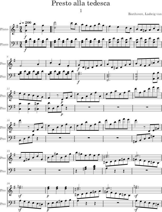 Piano Sonata no. 25 in G major - Beethoven — first page preview