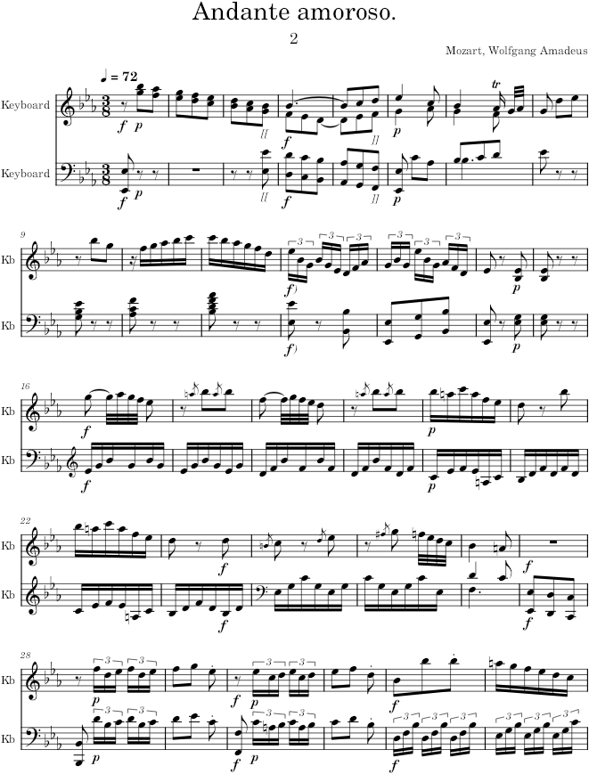 Piano Sonata No. 3, Movement 2 - Mozart — first page preview