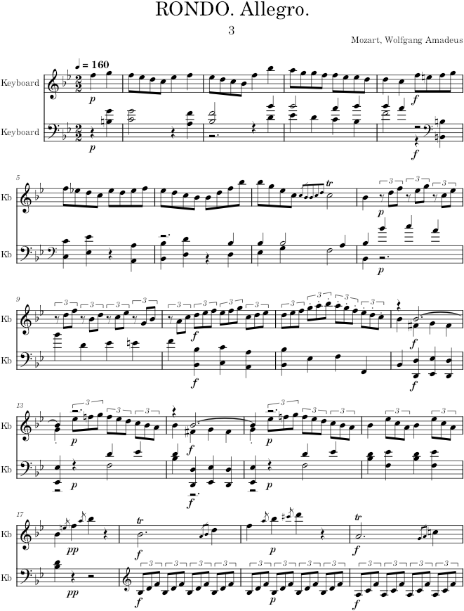 Piano Sonata No. 3, Movement 3 - Mozart — first page preview