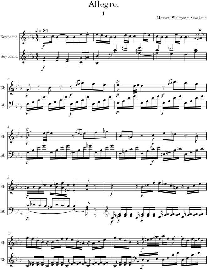Piano Sonata No. 4 in E-flat major - Mozart — first page preview