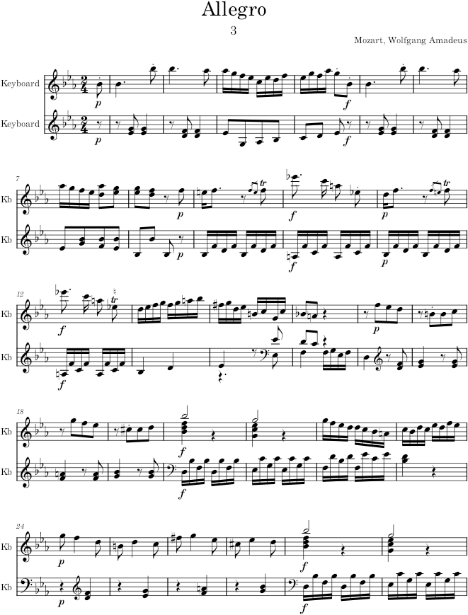 Piano Sonata No. 4, Movement 3 - Mozart — first page preview