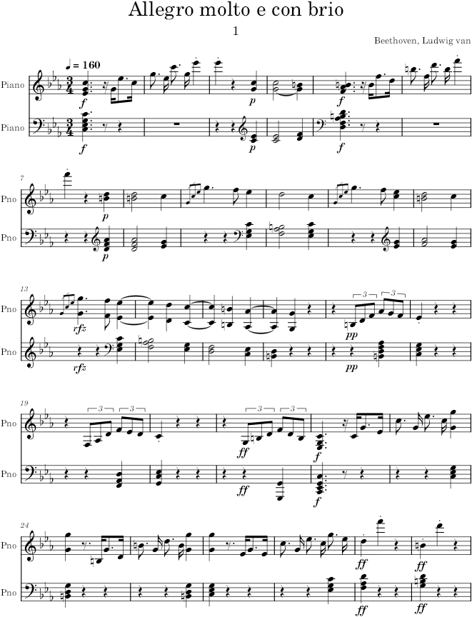 Piano Sonata no. 5 in C Minor - Beethoven — first page preview