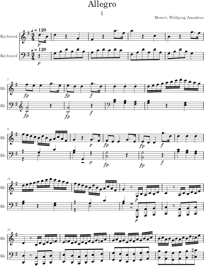 Piano Sonata No. 5 in G major - Mozart — first page preview