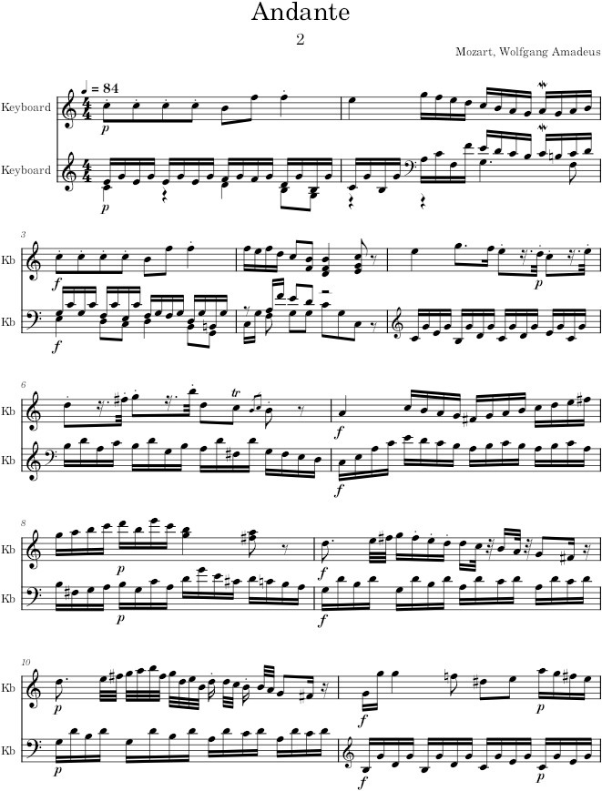 Piano Sonata No. 5, Movement 2 - Mozart — first page preview