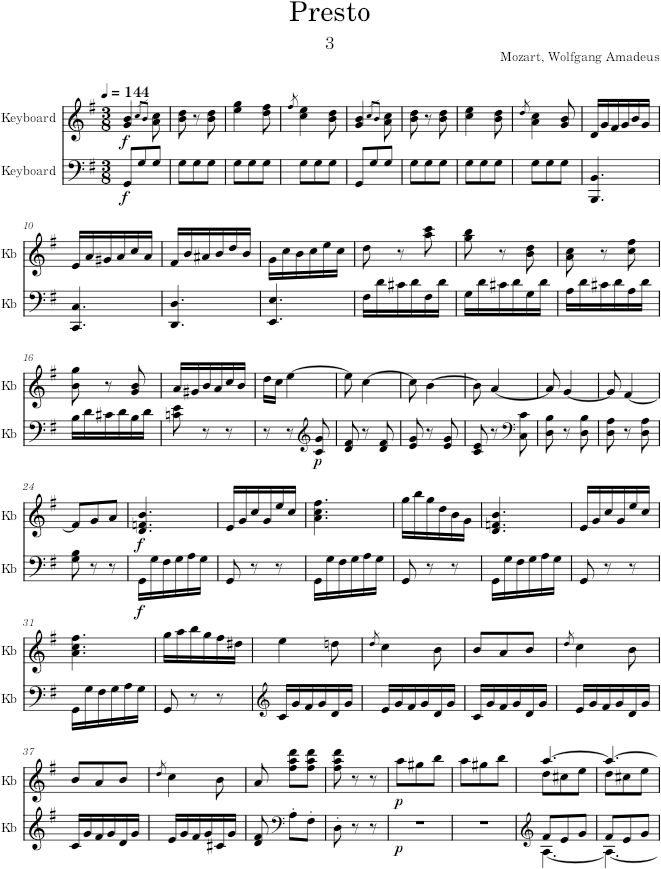 Piano Sonata No. 5, Movement 3 - Mozart — first page preview