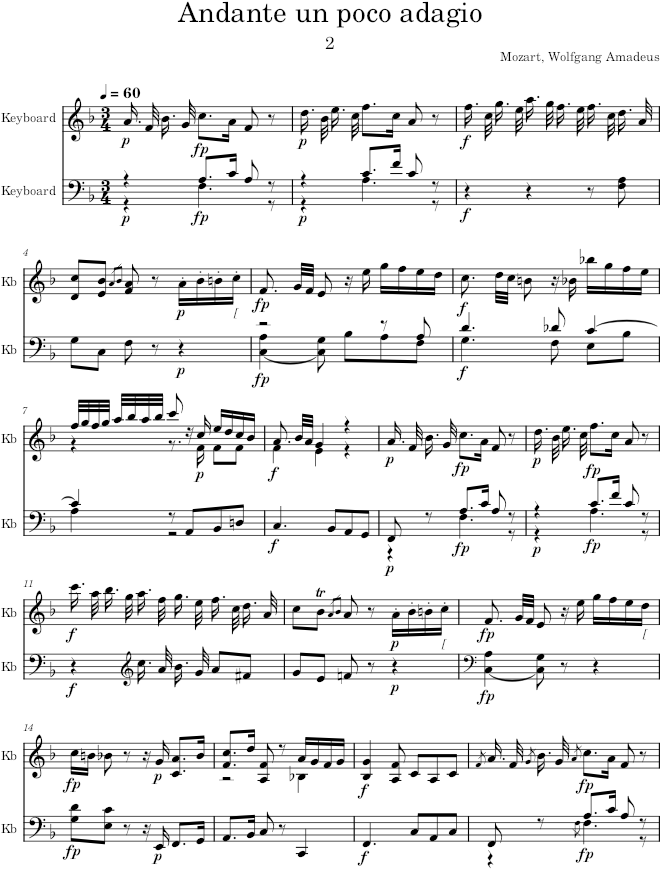 Piano Sonata No. 7, Movement 2 - Mozart — first page preview