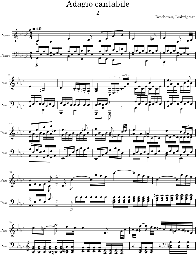 Piano Sonata No. 8, Movement 2 - Beethoven — first page preview