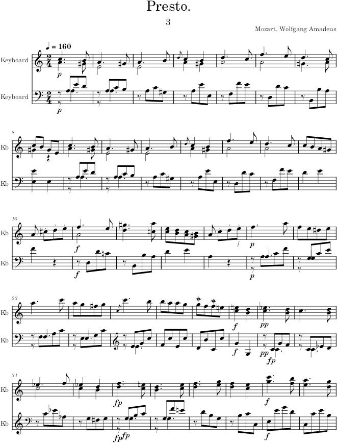 Piano Sonata No. 8, Movement 3 - Mozart — first page preview