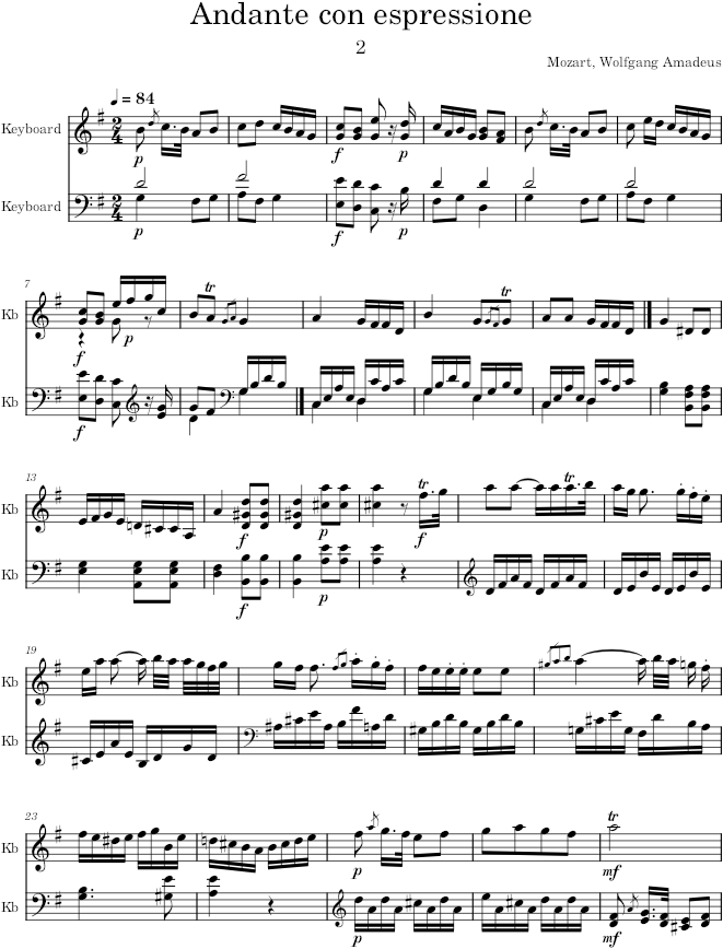 Piano Sonata No. 9, Movement 2 - Mozart — first page preview