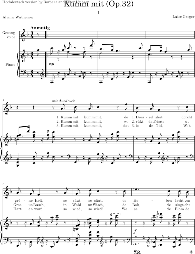 Plattdeutsche Lieder, Opp.32-34 - Greger — first page preview