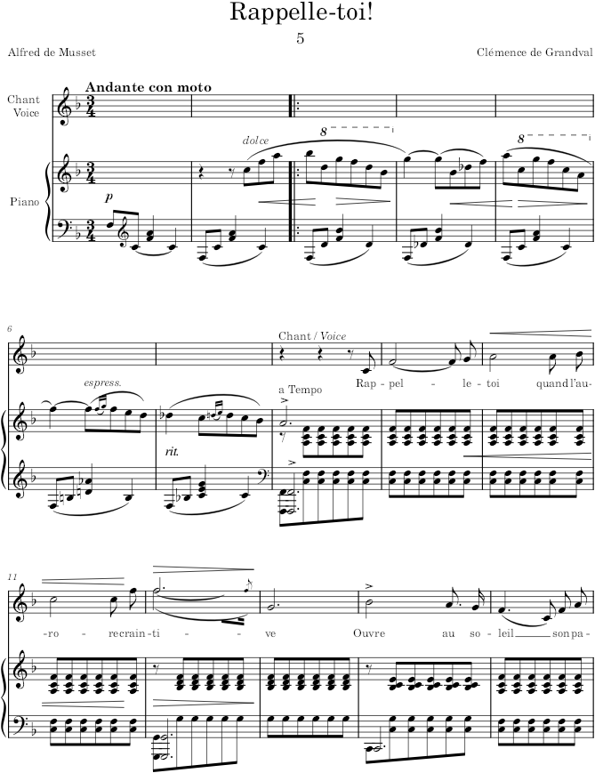 Rappelle-toi! (6 Nouvelles mélodies) - Grandval — first page preview