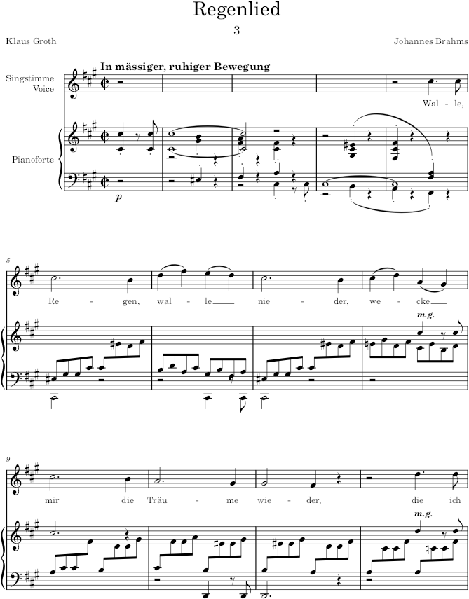 Regenlied (8 Lieder und Gesänge, Op.59) - Brahms — first page preview