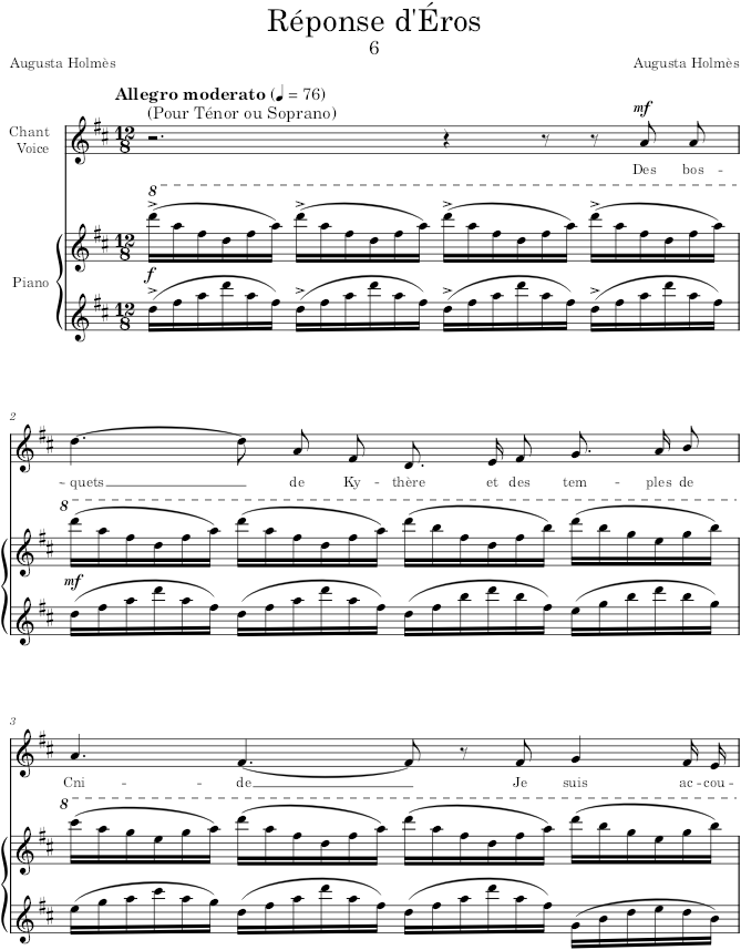 Réponse d’Éros (Mélodies pour piano et chant) - Holmès — first page preview