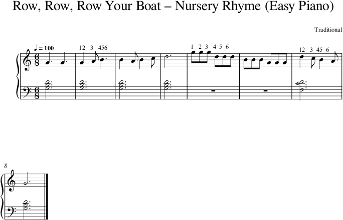Row, Row, Row Your Boat – Nursery Rhyme (Easy Piano) — first page preview