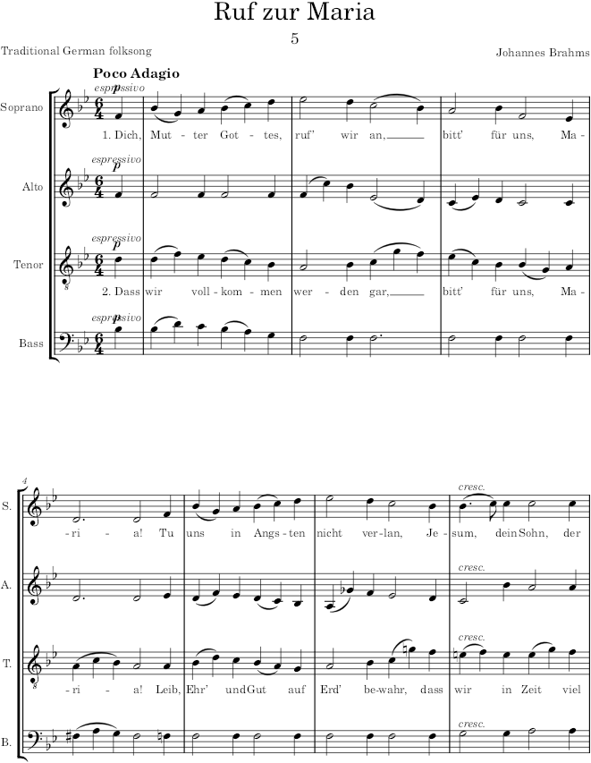 Ruf zur Maria (Marienlieder, Op.22) - Brahms — first page preview