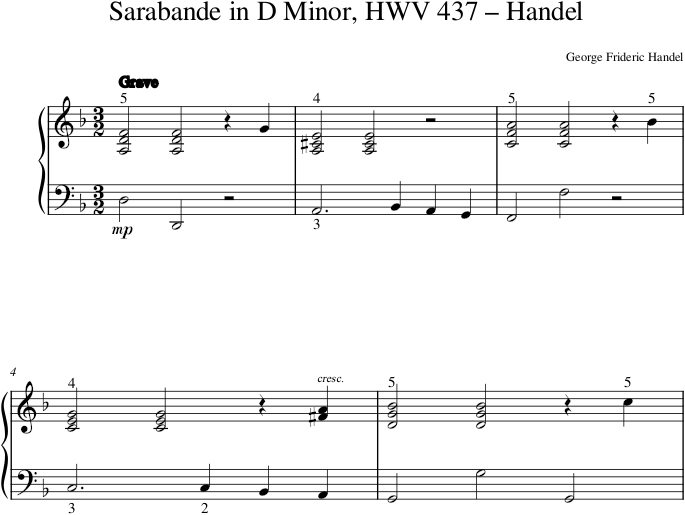 Sarabande in D Minor, HWV 437 – Handel — first page preview