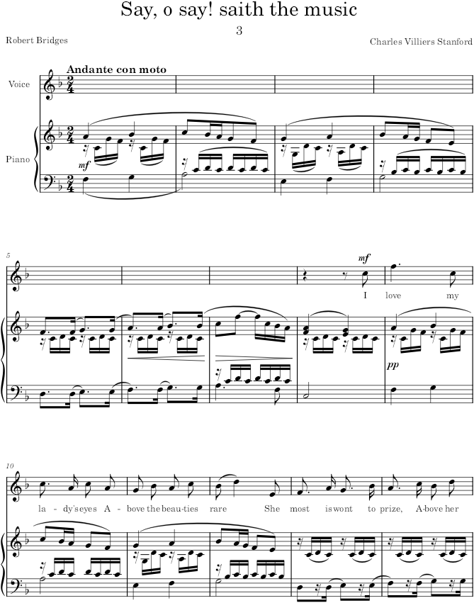Say, o say! saith the music (3 Songs of Robert Bridges, Op.43) - Stanford — first page preview