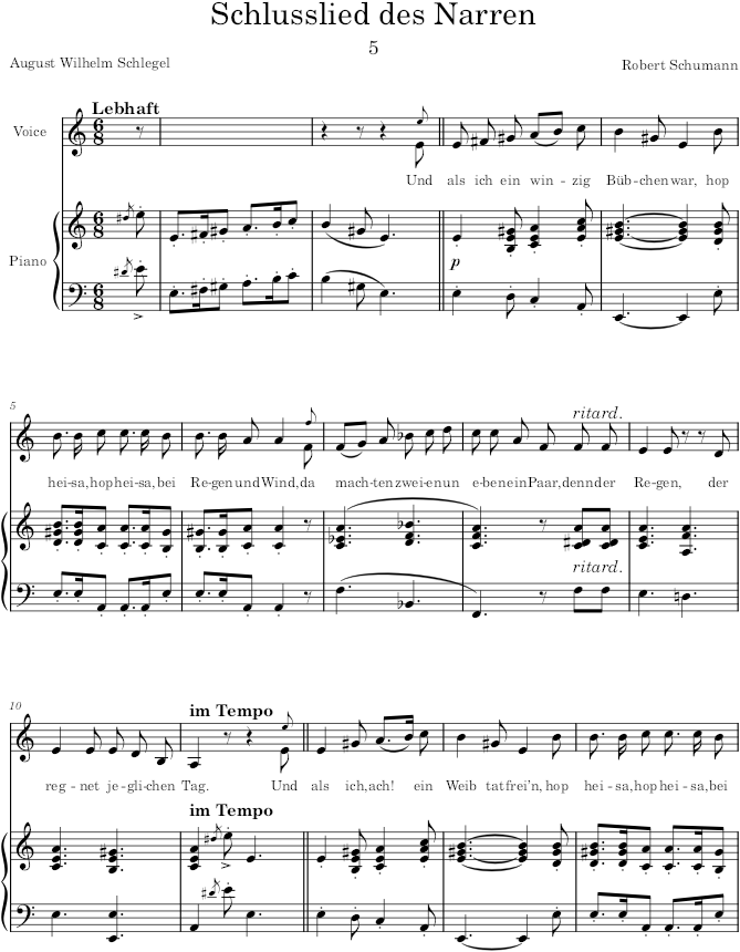 Schlusslied des Narren (5 Lieder und Gesänge, Op.127) - Schumann — first page preview