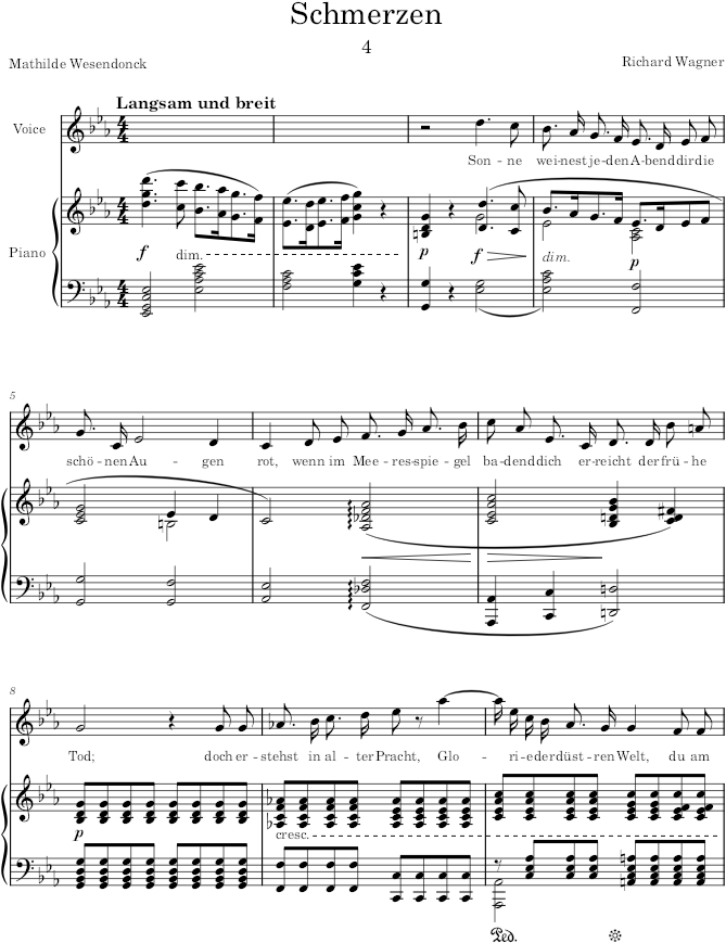 Schmerzen (5 Gedichte für eine Frauenstimme (Wesendonck-Lieder), WWV 91) - Wagner — first page preview
