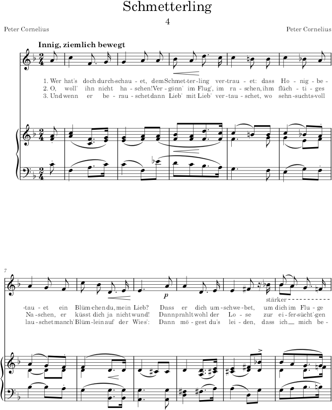 Schmetterling (6 Lieder, Op.1) - Cornelius — first page preview