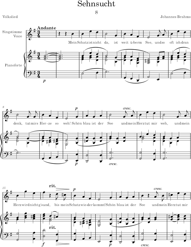 Sehnsucht (8 Lieder and Romances, Op.14) - Brahms — first page preview