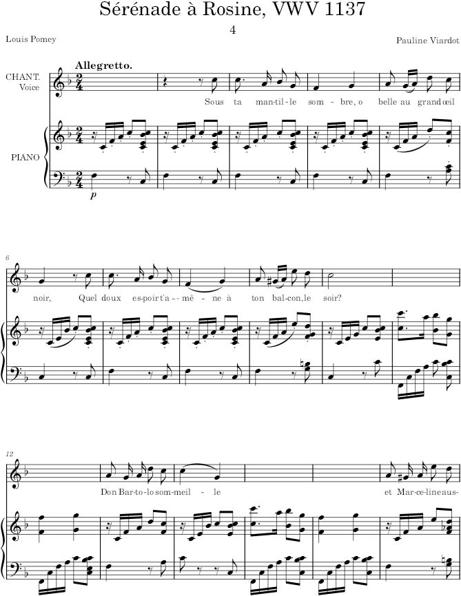Sérénade à Rosine, VWV 1137 (6 Mélodies, VWV 1133-11371176) - Viardot — first page preview