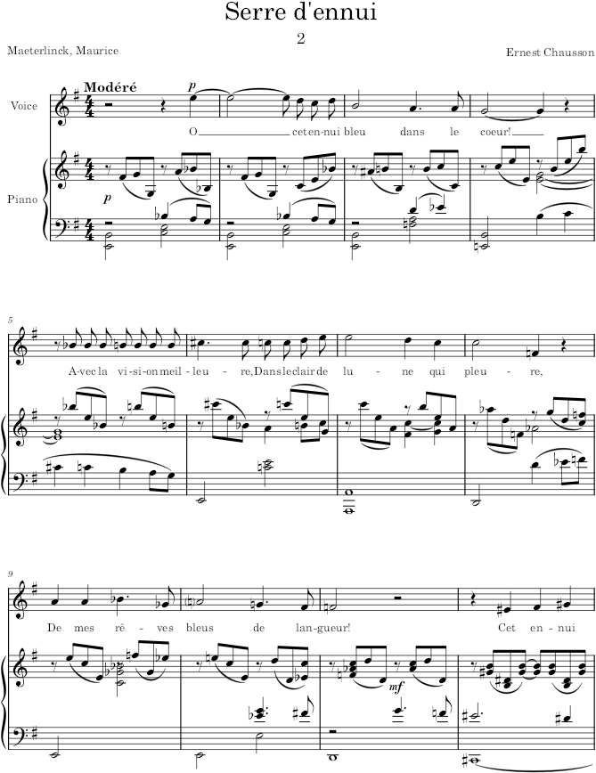 Serre d’ennui (Serres chaudes, Op.24) - Chausson — first page preview