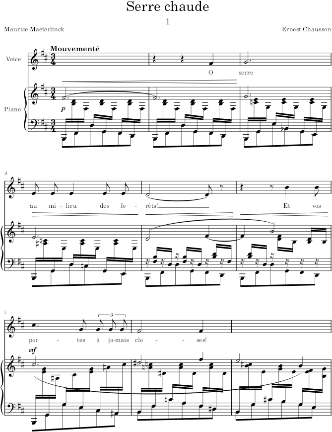 Serres chaudes, Op.24 - Chausson — first page preview