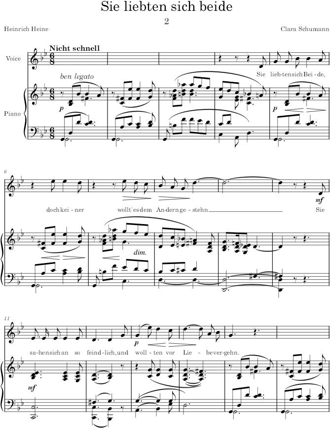 Sie liebten sich beide (6 Lieder, Op.13) - Schumann — first page preview