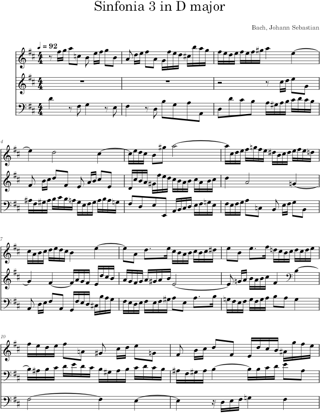 Sinfonia No. 3 in D Major, BWV 789 - Bach — first page preview