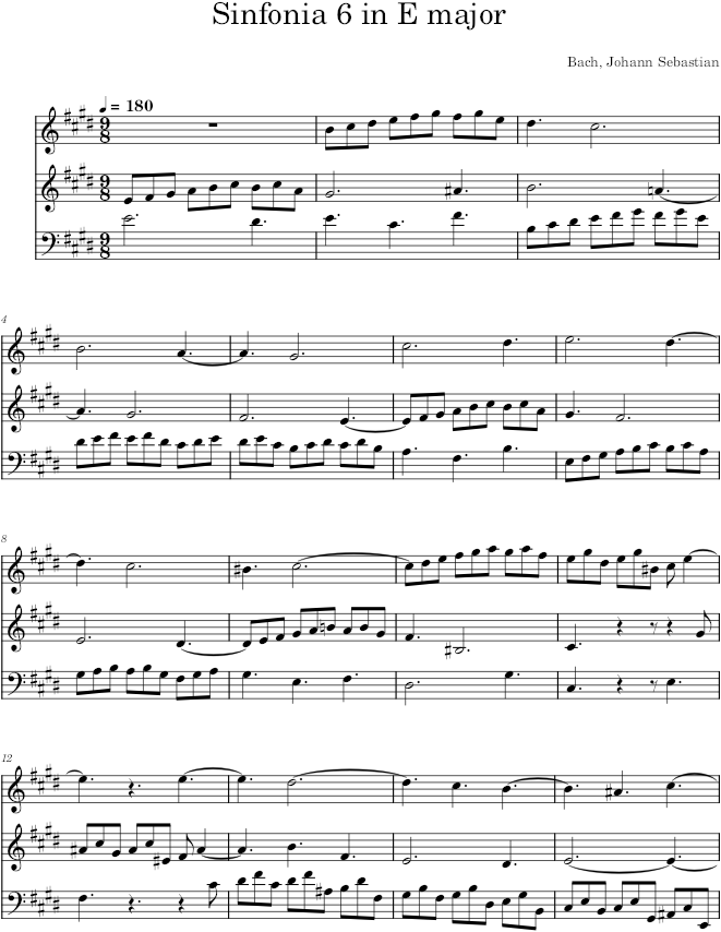 Sinfonia No. 6 in E Major, BWV 792 - Bach — first page preview