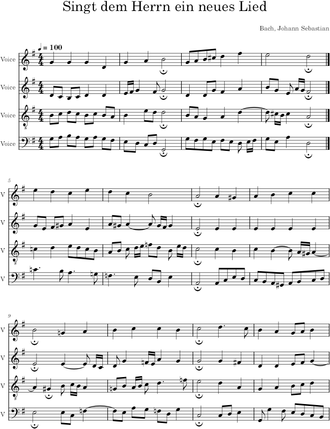 Singt dem Herrn ein neues Lied, BWV 411 - Bach — first page preview