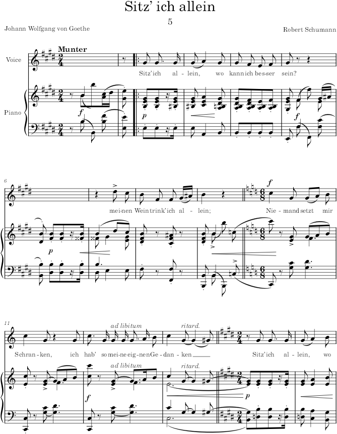 Sitz’ ich allein (Myrthen, Op.25) - Schumann — first page preview