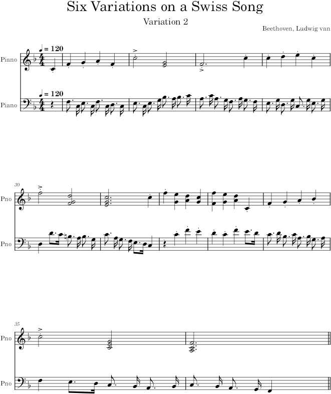 Six Variations on a Swiss Song, WO 64, Variation 2 - Beethoven — first page preview