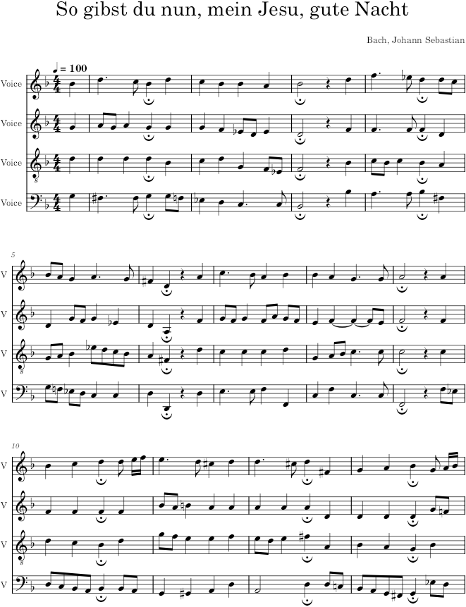 So gibst du nun, mein Jesu, gute Nacht, BWV 412 - Bach — first page preview