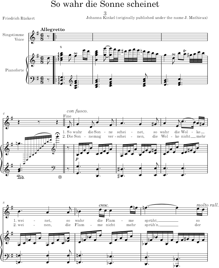 So wahr die Sonne scheinet (6 Lieder, Op.10) - Kinkel — first page preview