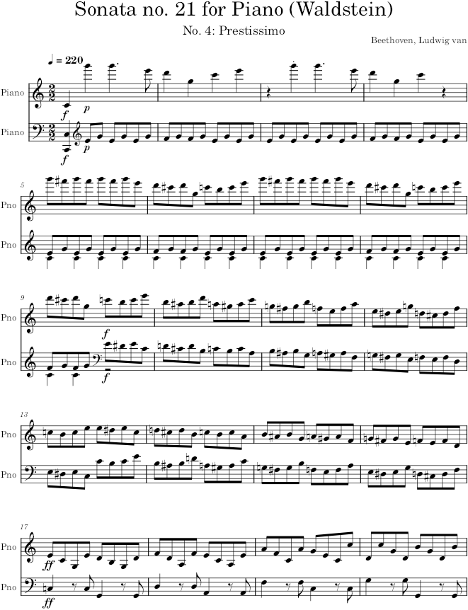 Sonata no. 21 for Piano (Waldstein) - Beethoven — first page preview