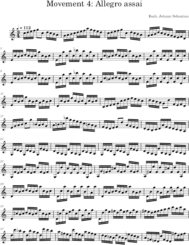 Sonata No. 3 in C Major, BWV 1005, Movement 4 - Bach — first page preview