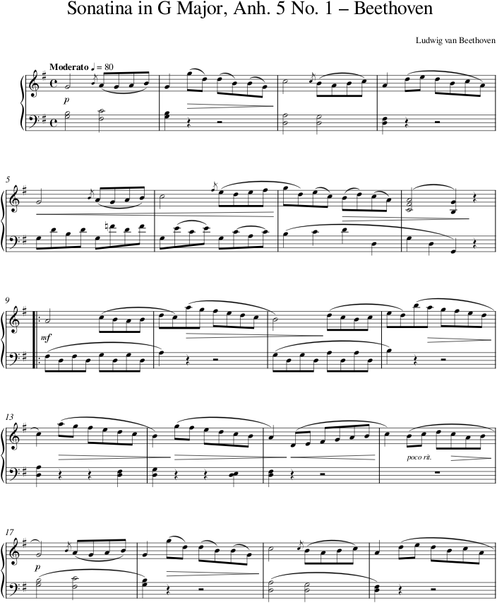 Sonatina in G Major, Anh. 5 No. 1 – Beethoven — first page preview
