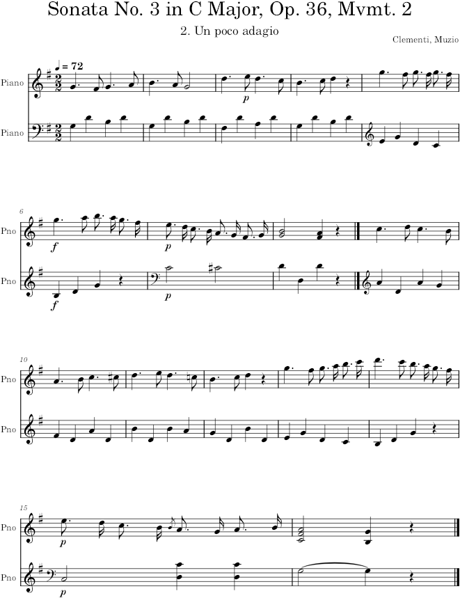 Sonatina No. 3 in C Major, Op. 36, Mvmt. 2 - Clementi — first page preview