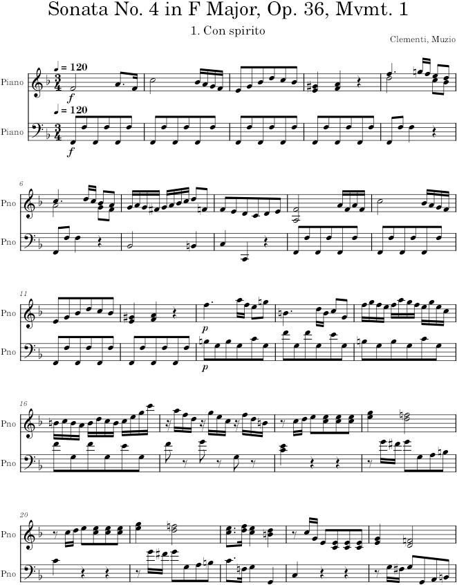 Sonatina No. 4 in F Major, Op. 36, Mvmt. 1 - Clementi — first page preview