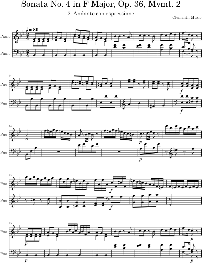 Sonatina No. 4 in F Major, Op. 36, Mvmt. 2 - Clementi — first page preview