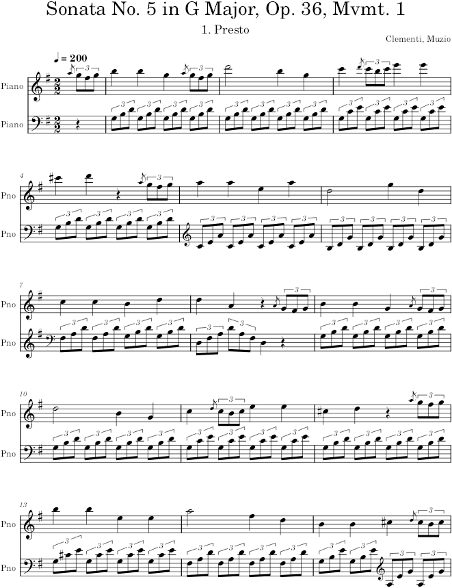 Sonatina No. 5 in G Major, Op. 36, Mvmt. 1 - Clementi — first page preview