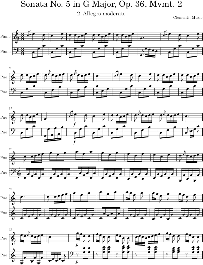 Sonatina No. 5 in G Major, Op. 36, Mvmt. 2 - Clementi — first page preview